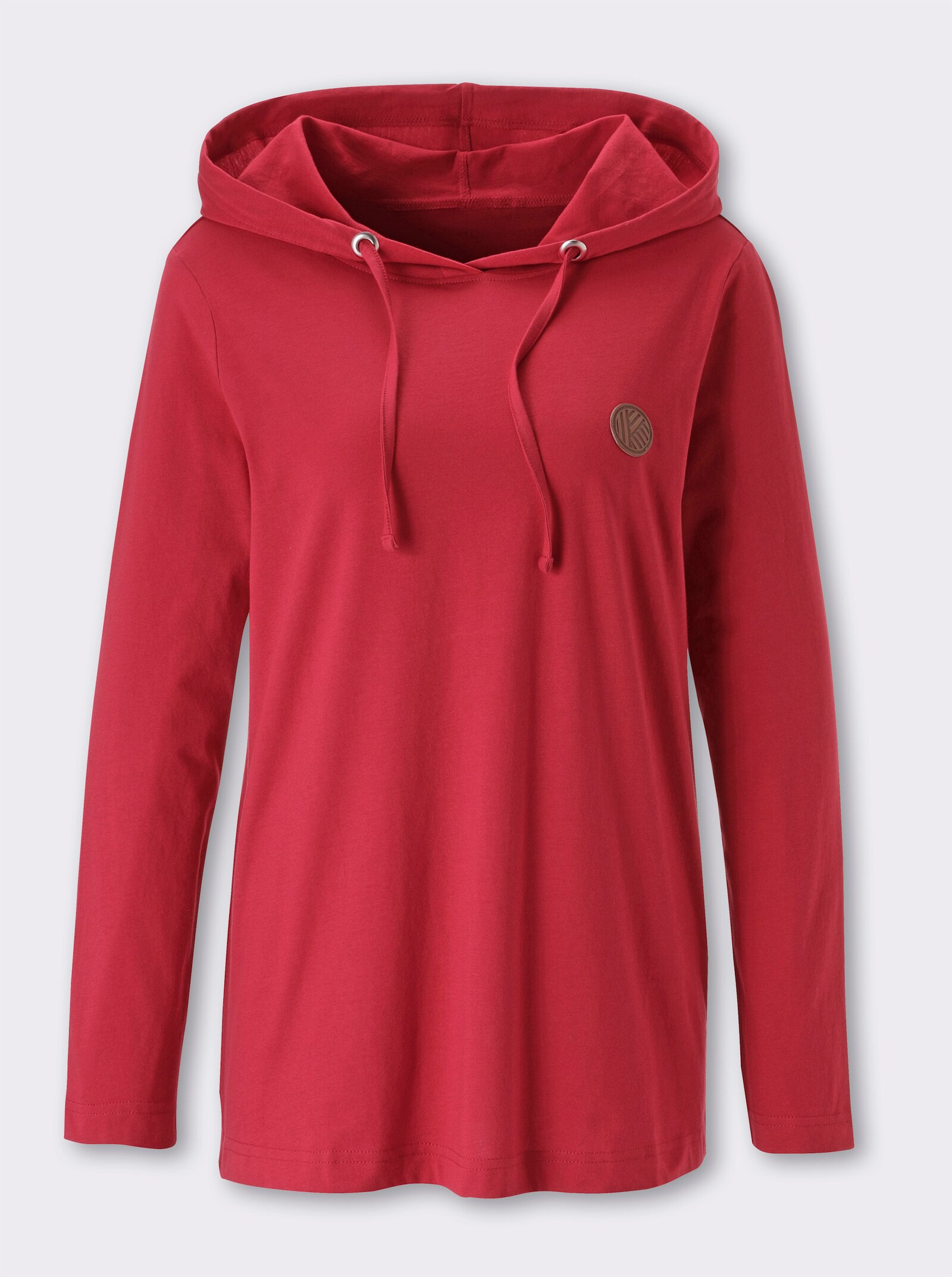 Kapuzenshirt mit Lederimitat-Patch vorne - rot