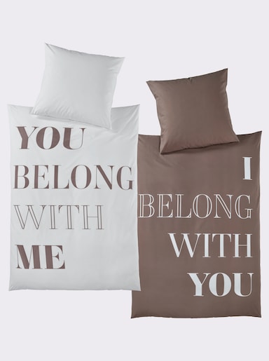 Impressionen Beddengoed met opschrift - taupe/wit geprint