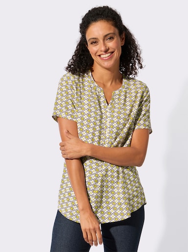 Kurzarmbluse in Schlupfform - sand-limone-bedruckt