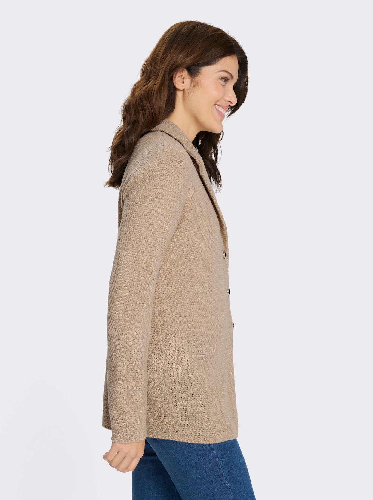 Strickjacke mit silberfarbigem Glanzgarn - beige