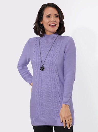 Longpullover mit Zopf-Struktur-Muster - lavendel