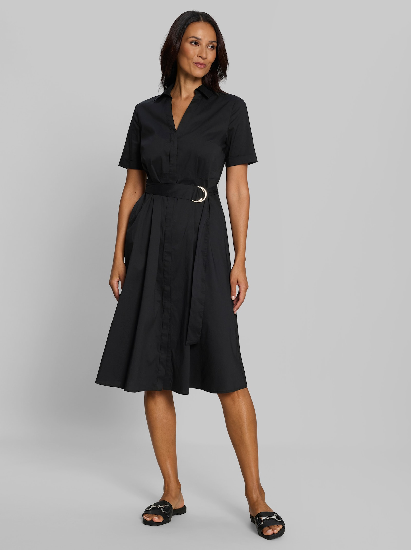 heine Hemdblusenkleid mit Gürtel - schwarz