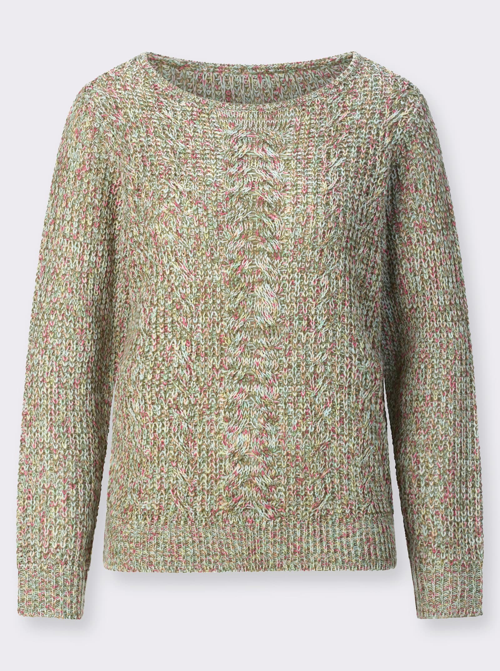 Rundhalspullover mit Zopfmuster - khaki