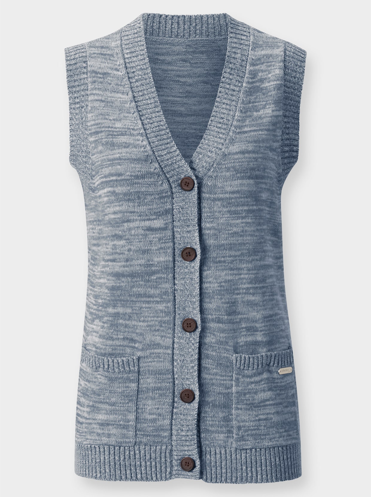 Pletená vesta - kouřová modrá-ecru-melír