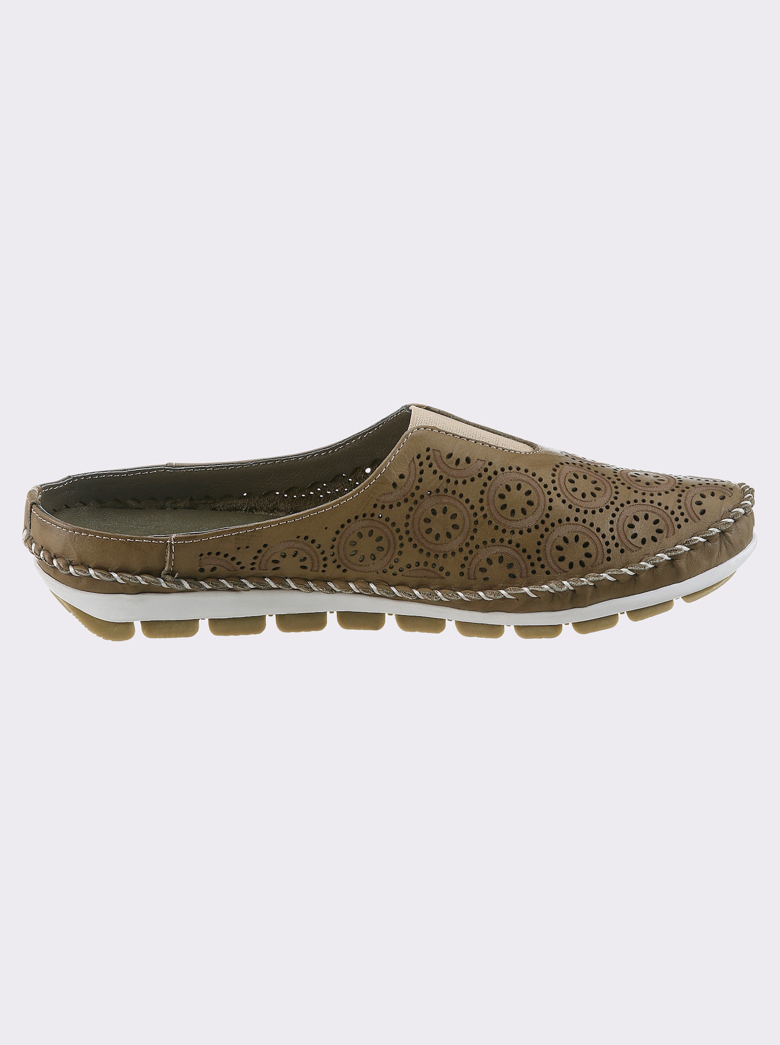 Gemini Pantolette aus Leder mit Durchbrüchen - khaki