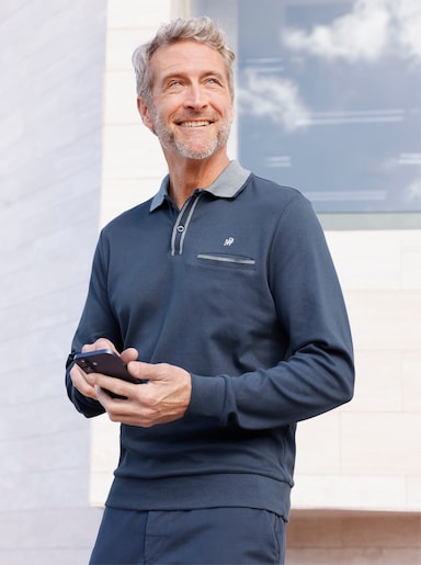 Marco Donati Langarm-Poloshirt mit Logo-Stickerei - rauchblau