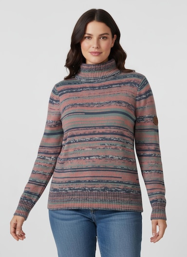 Rollkragenpullover mit mehrfarbigem Ringel-Muster - rosenholz-jade-gemustert