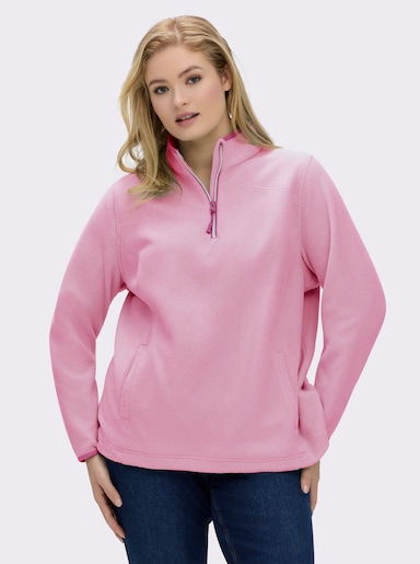 Fleeceshirt mit Stehkragen und Reißverschluss - rosé