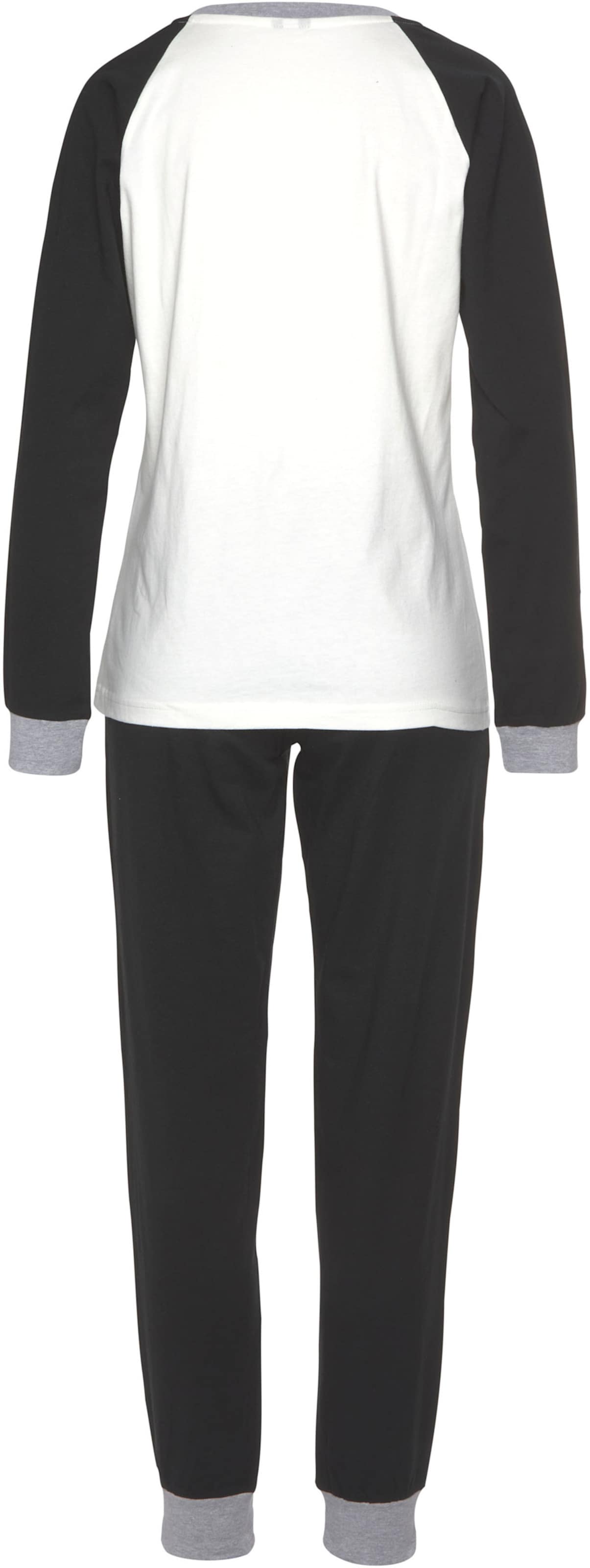 shirt im günstig Kaufen-Pyjama in schwarz-weiß von KangaROOS. Pyjama in schwarz-weiß von KangaROOS <![CDATA[Schlafanzug von Kangaroos im College-Look. Langarmshirt mit kontrastfarbenen Raglanärmeln, farblich abgesetzten Abschlüssen am V-Ausschnitt und den Ärmelbünd