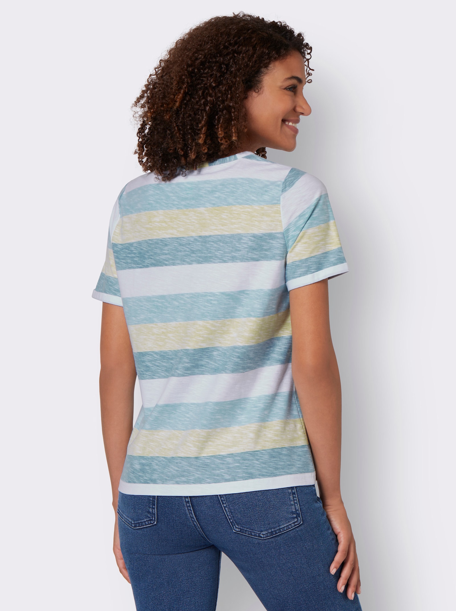 Streifenshirt in Flammgarn-Qualität - aquapetrol-weiß-gestreift