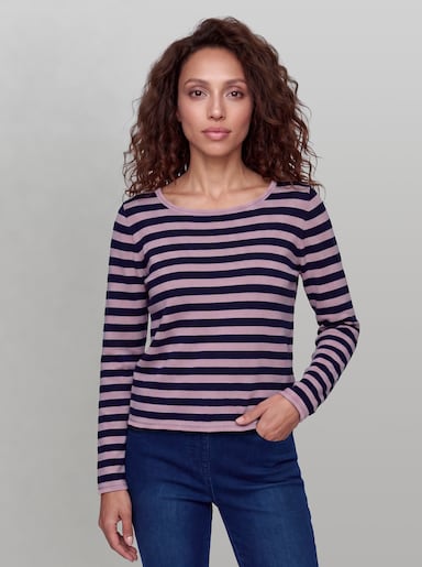 heine Feinstrickpullover mit Rollbündchen - marine-rosé-geringelt
