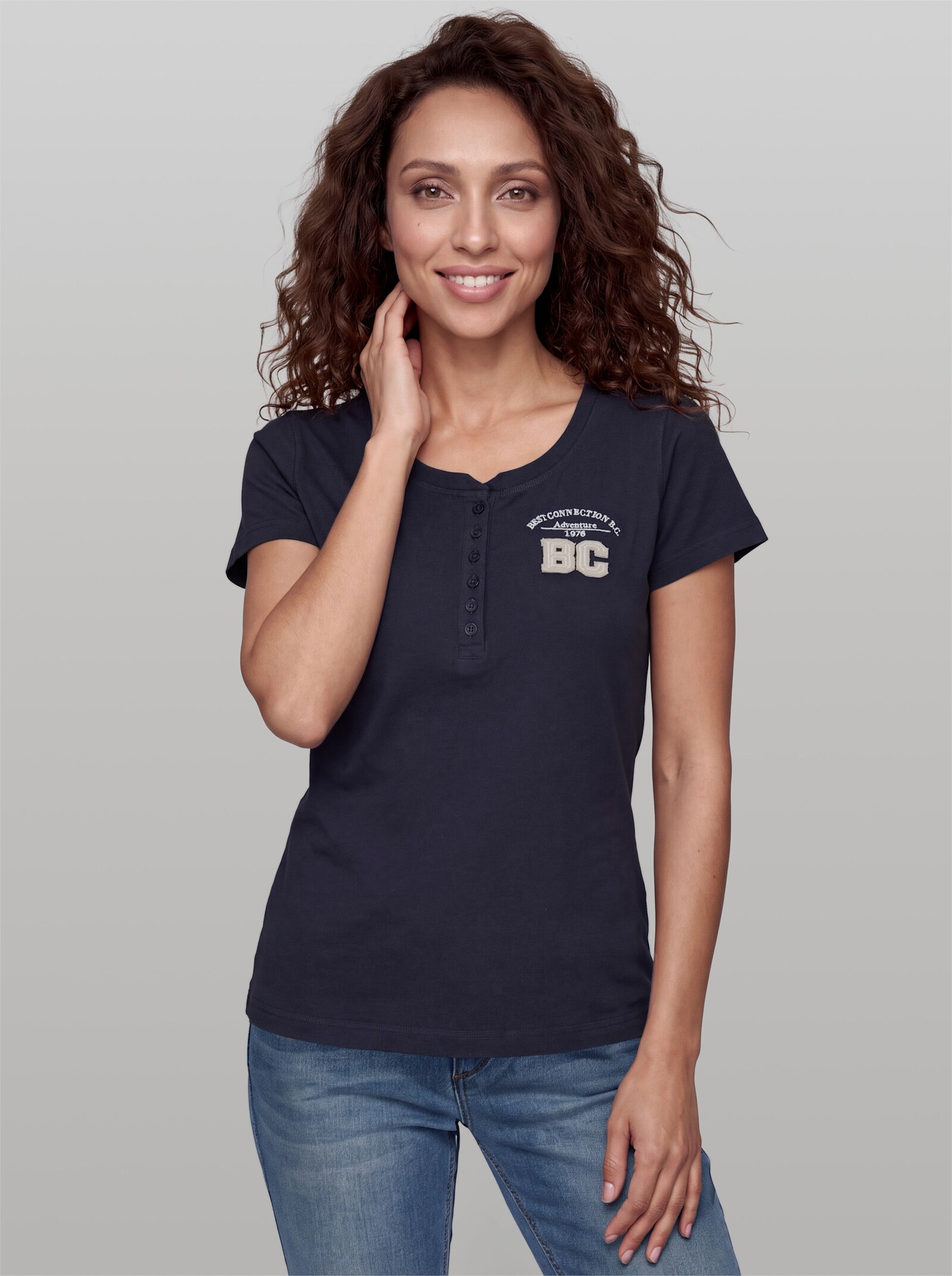 heine T-Shirt mit Schriftzug - marine
