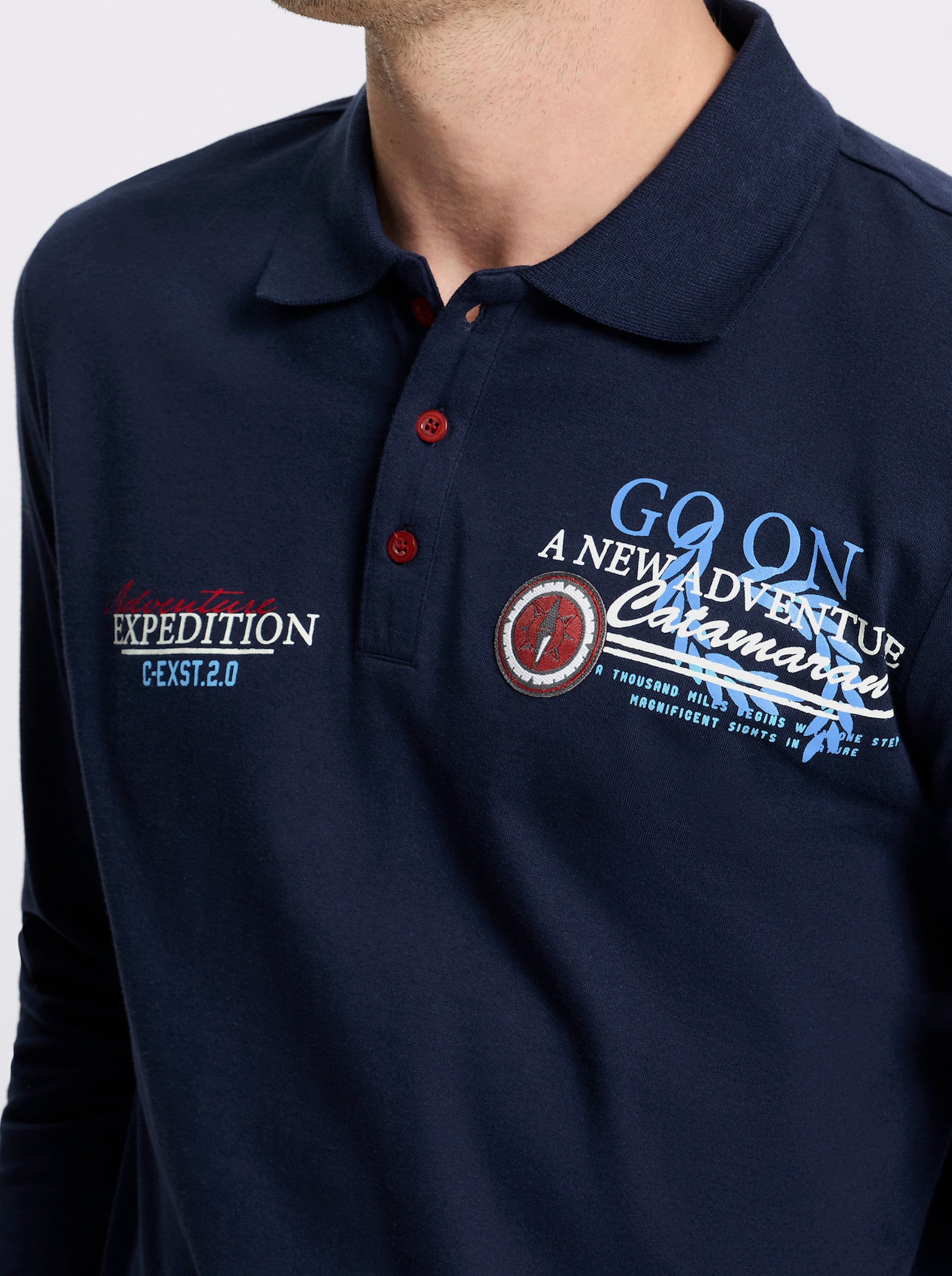 Catamaran Langarm-Poloshirt - marine-bedruckt