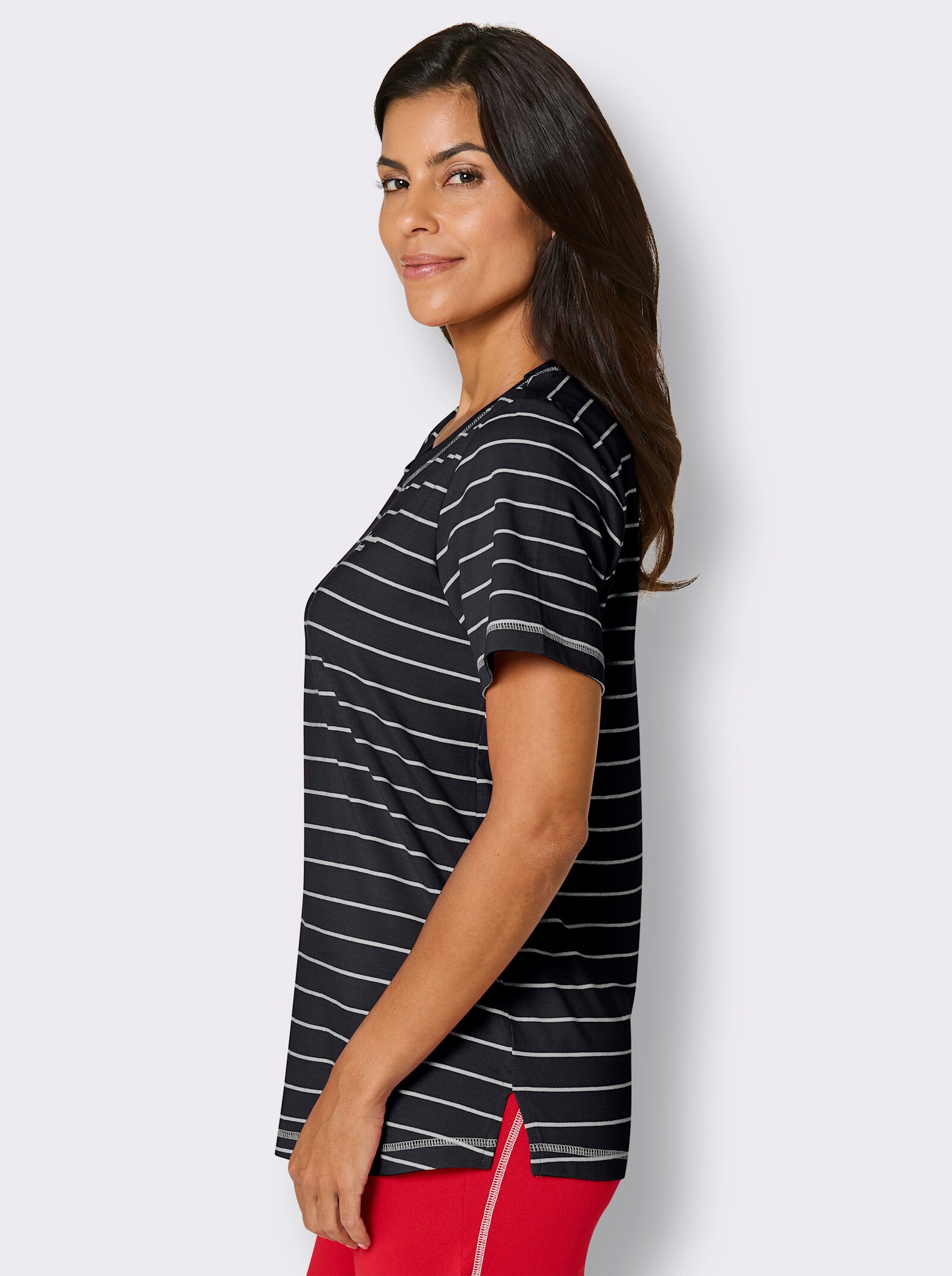 Catamaran Sports Funktionsshirt mit Seitenschlitzen - schwarz-weiß-geringelt