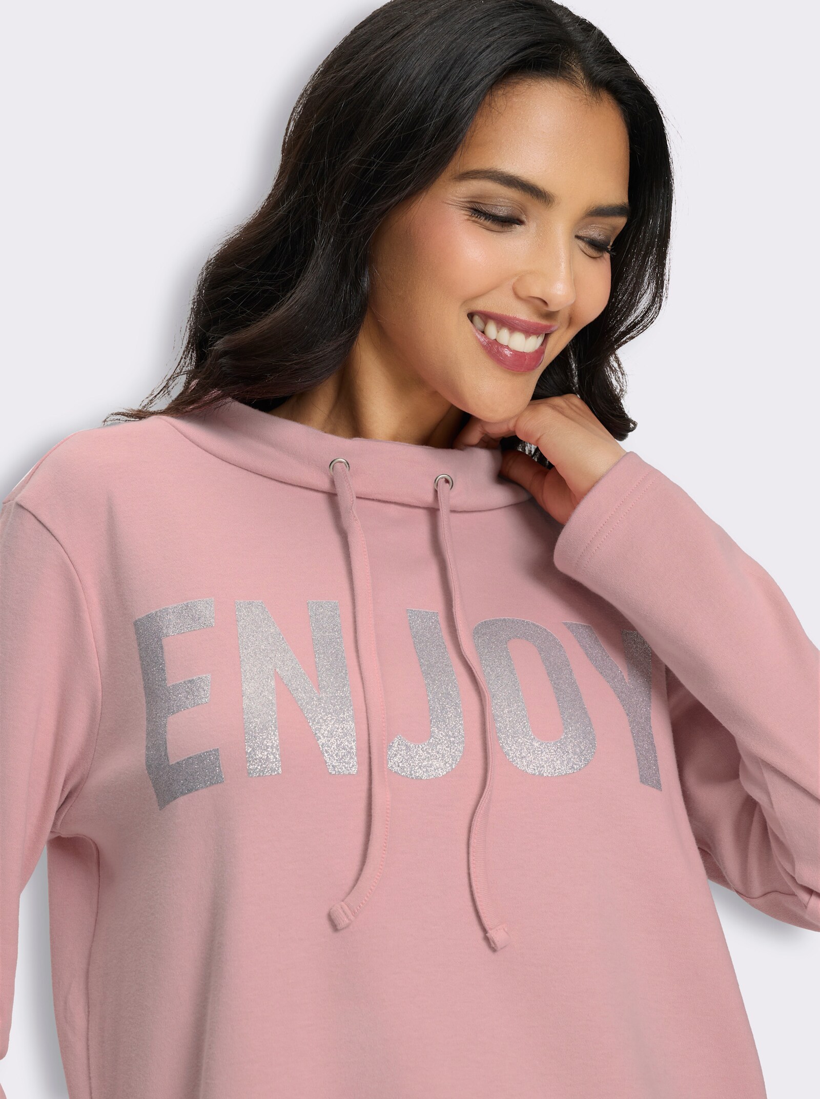Sweatshirt mit platziertem Glitzer-Druck - rosenquarz