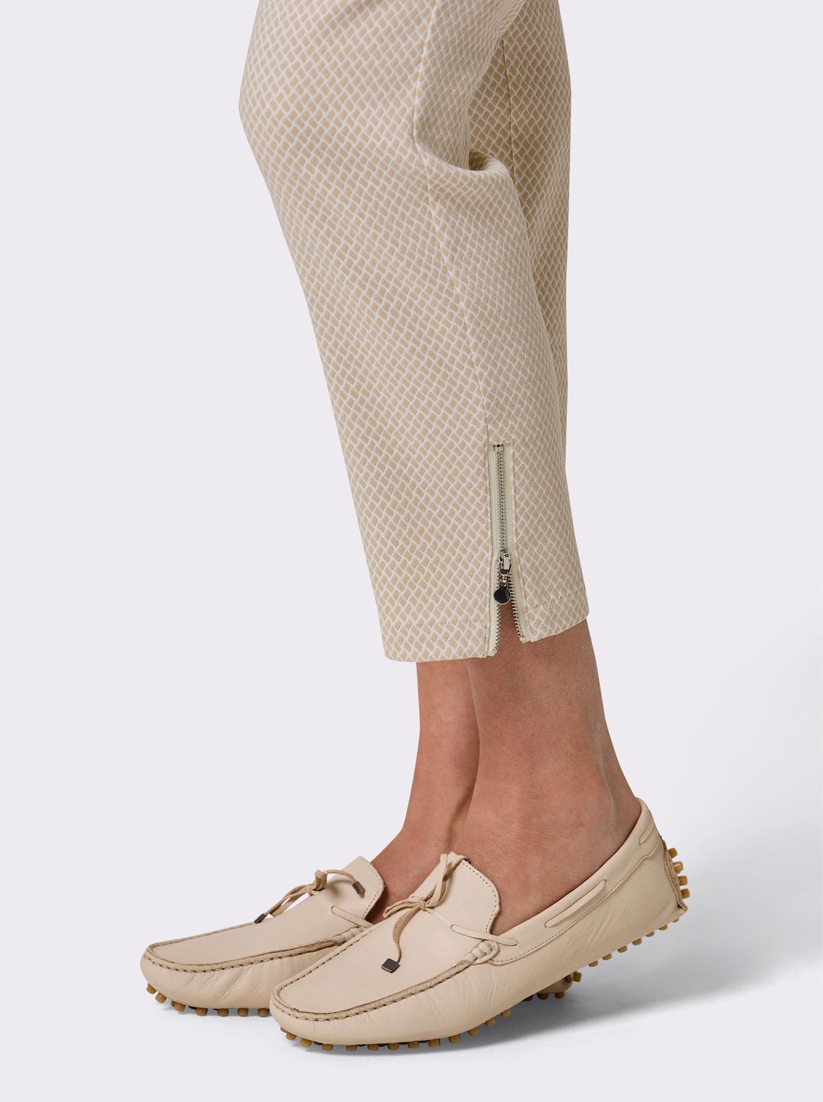 CREATION L PREMIUM Schlupfhose mit Jacquardmuster - sand-weiß-gemustert