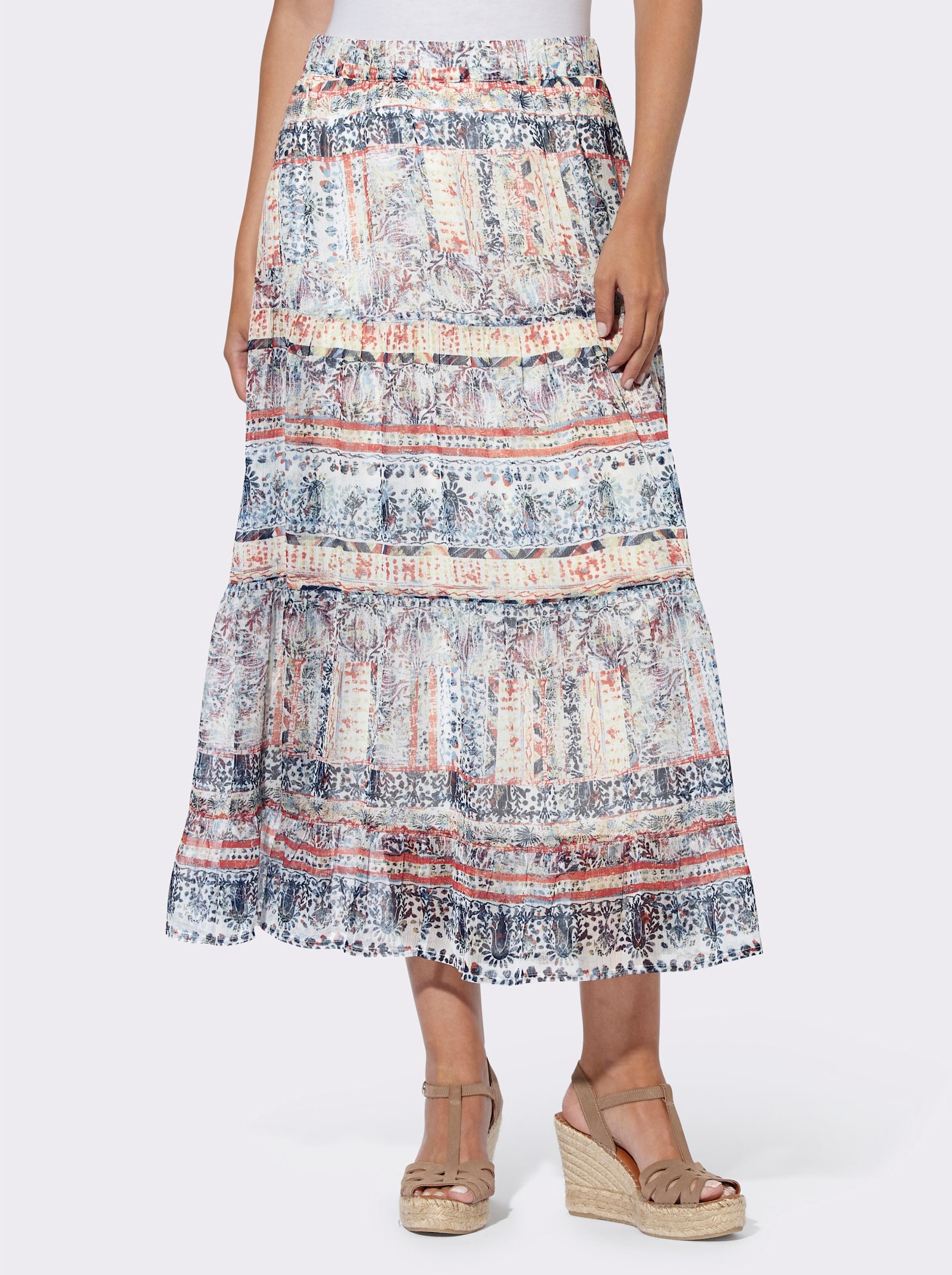 heine Maxirock mit Volants - dunkeltaupe-marine-bedruckt