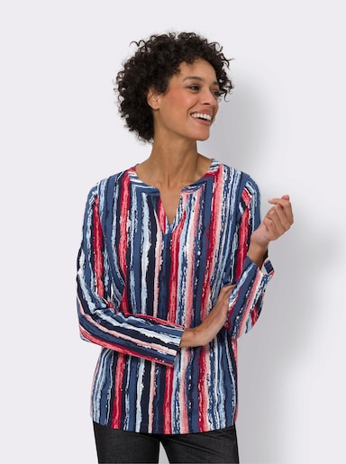 Langarmshirt mit Krempelärmel - marine-erdbeere-bedruckt