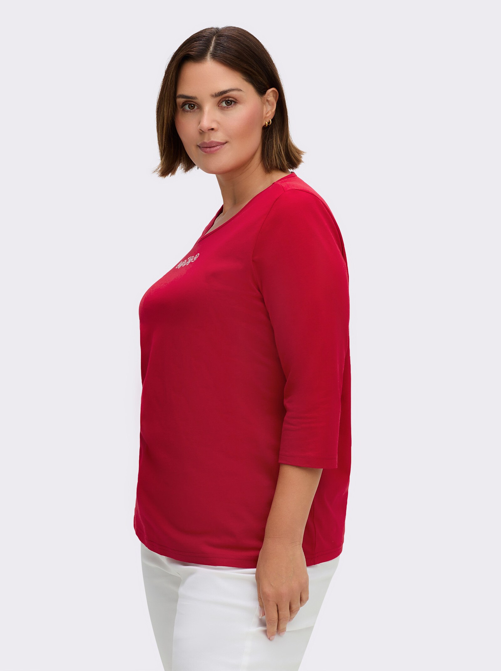 3/4-Arm-Shirt mit Ziersteinchen - rot