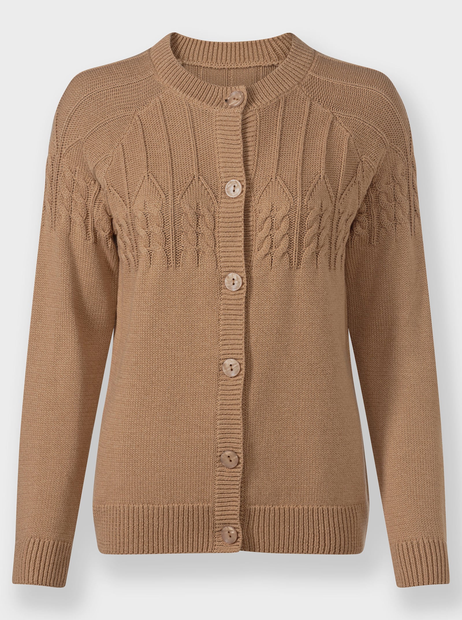 Strickjacke mit Raglan-Ärmeln - camel-meliert