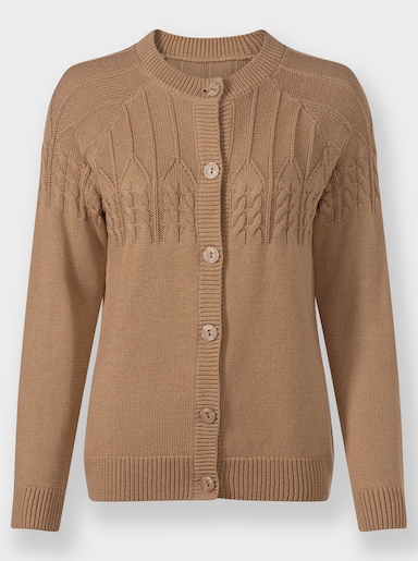 Strickjacke mit Raglan-Ärmeln - camel-meliert