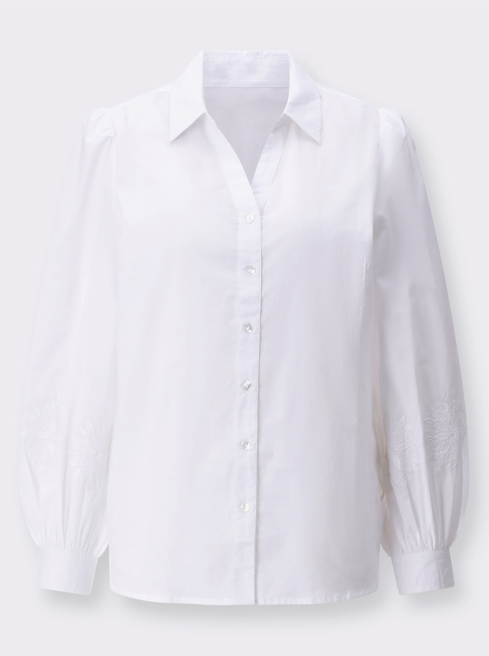 Blouse met lange geborduurde ballonmouwen - ecru