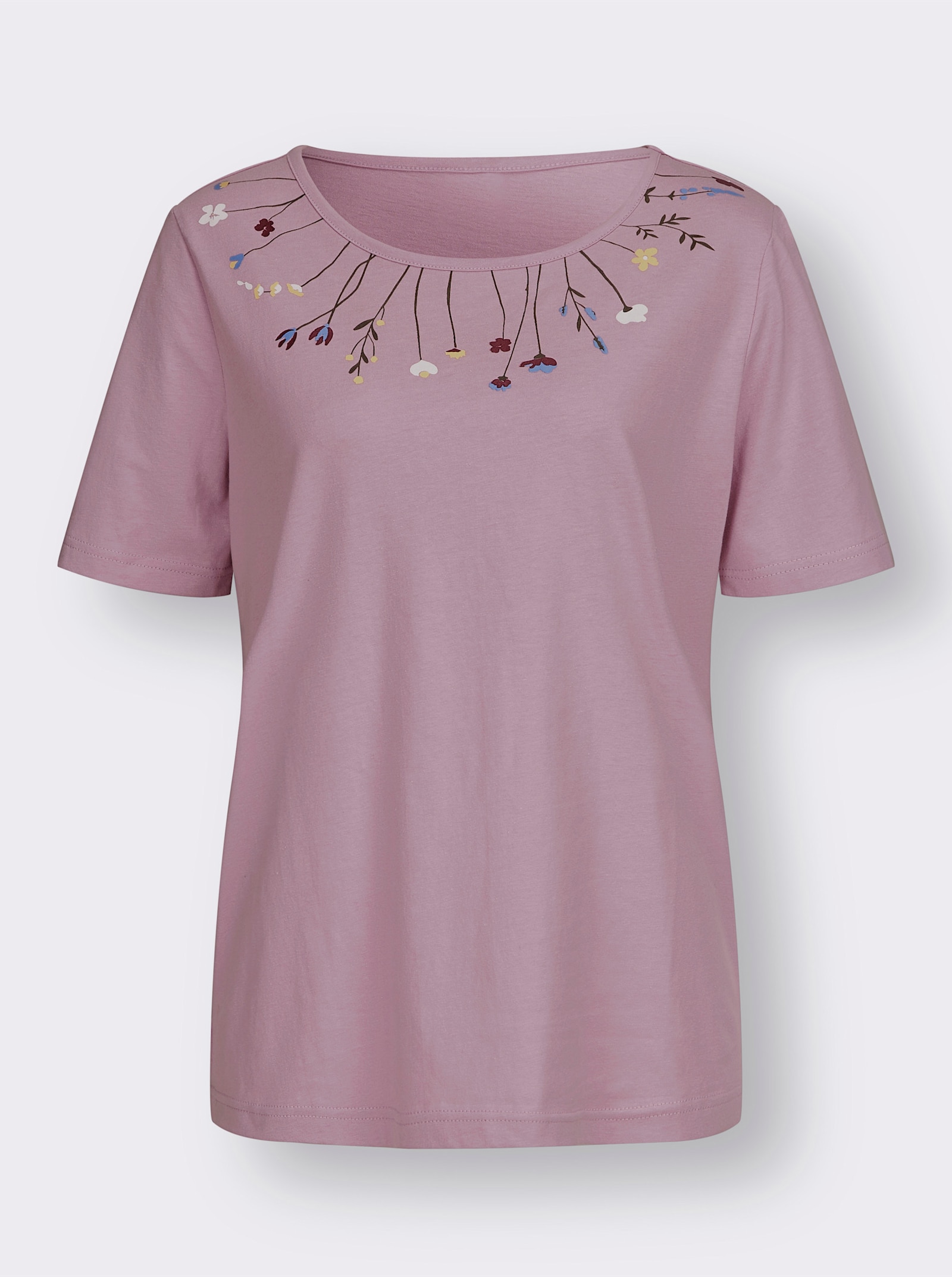 Rundhalsshirt mit platziertem Druck - mauve-himmelblau