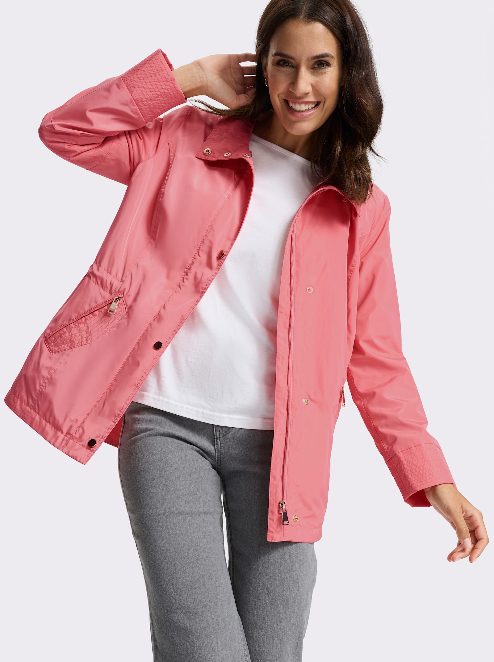 Outdoorjacke mit Tunnelzug auf Taillenhöhe - flamingo