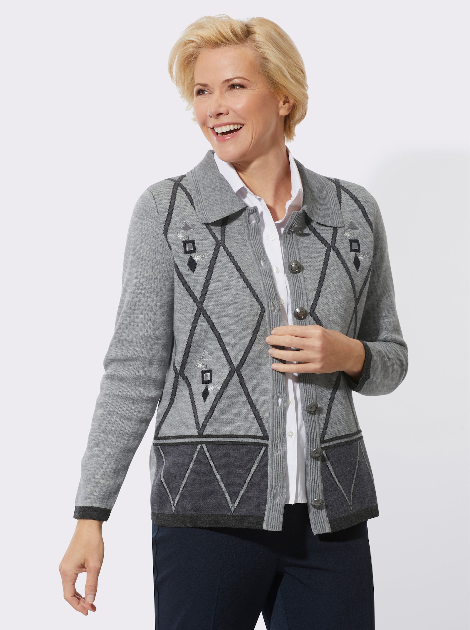 Vest van jacquard in gemêleerde look, met wol - steengrijs/gemêleerd