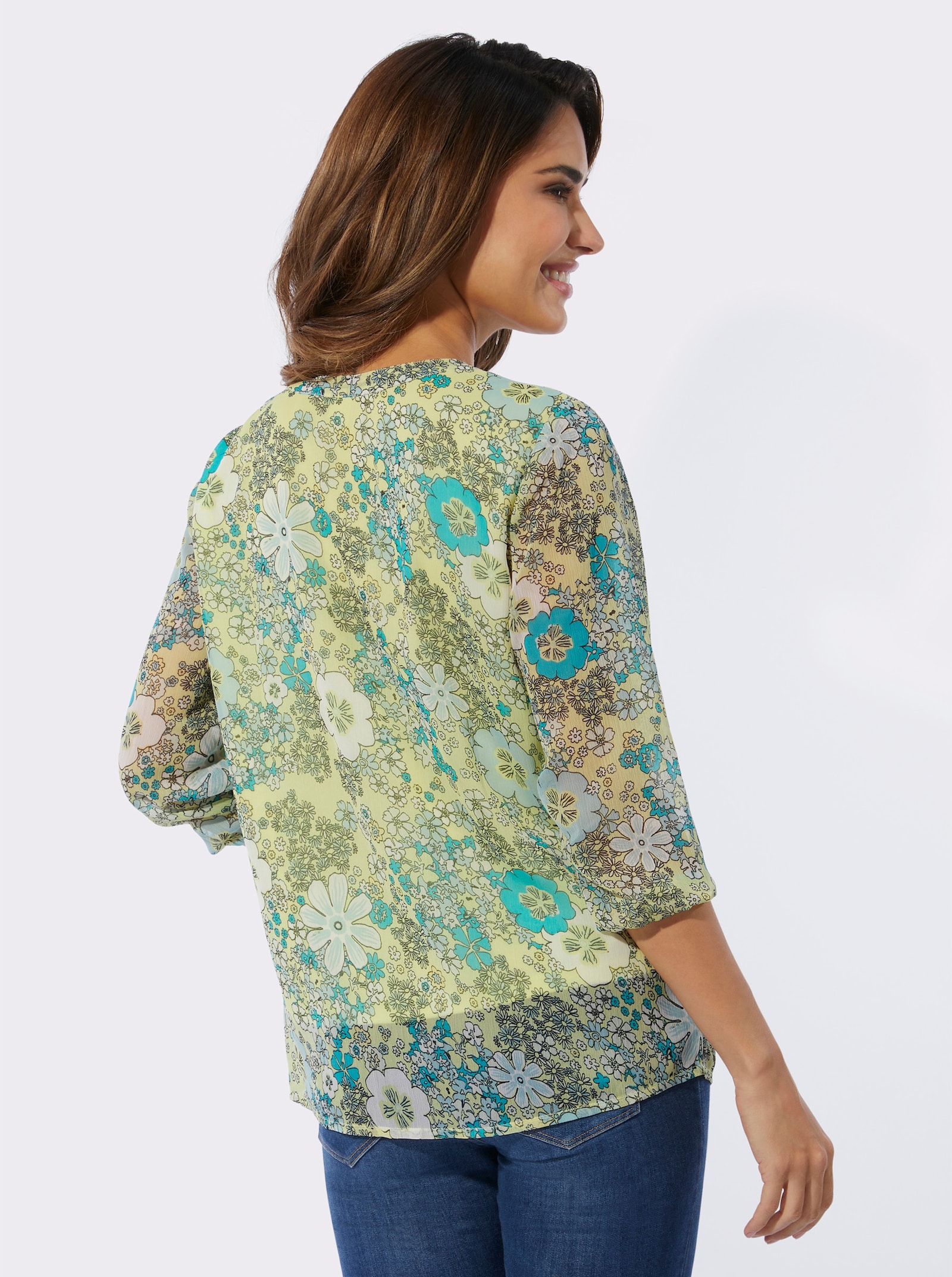 Schlupfbluse im Blumenmuster - pistazie-mint-bedruckt