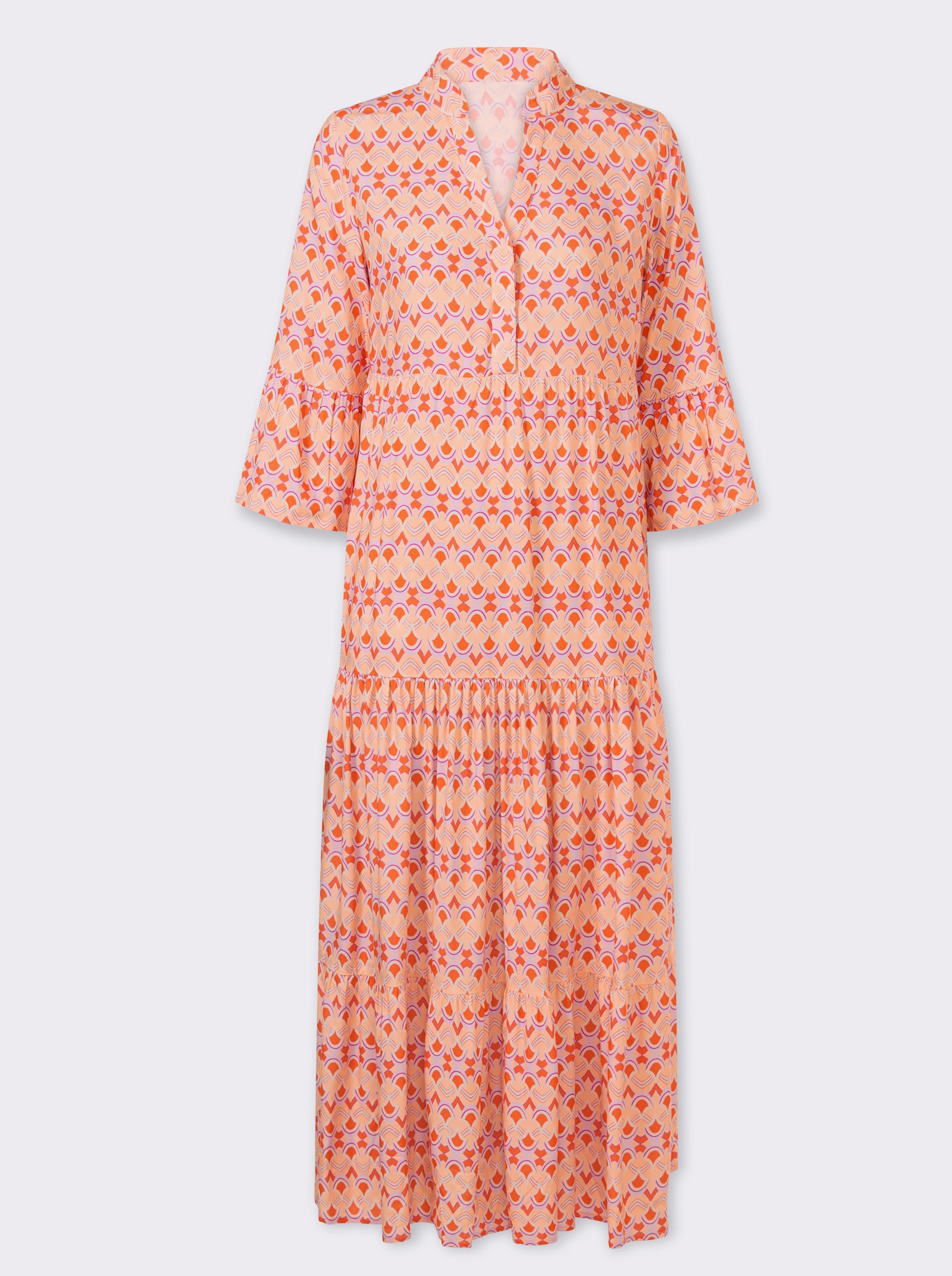 heine Druckkleid mit Volant-Ärmeln - apricot-orange-bedruckt