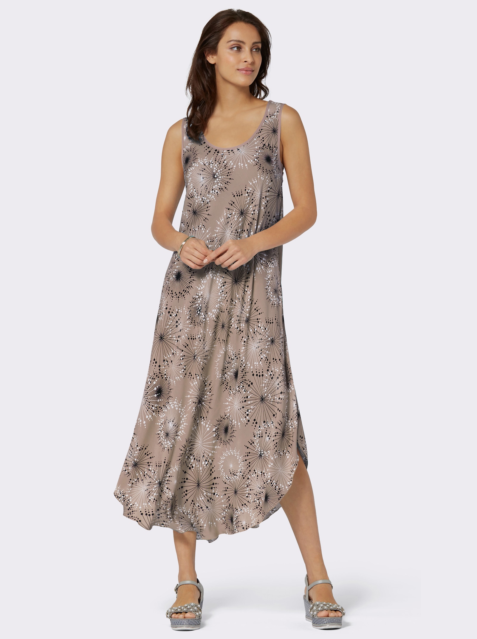 Druckkleid mit Blüten-Muster, figurumspielend - sesam-graphit-bedruckt