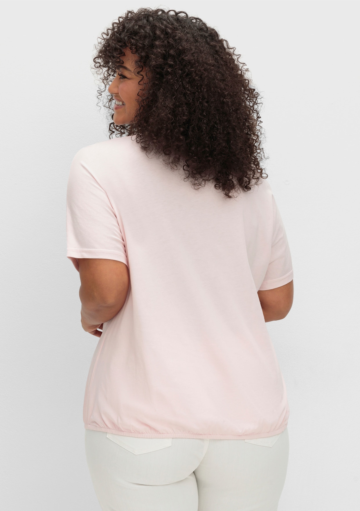 T-Shirt mit Blumen-Druck im Vorderteil - hellrosé