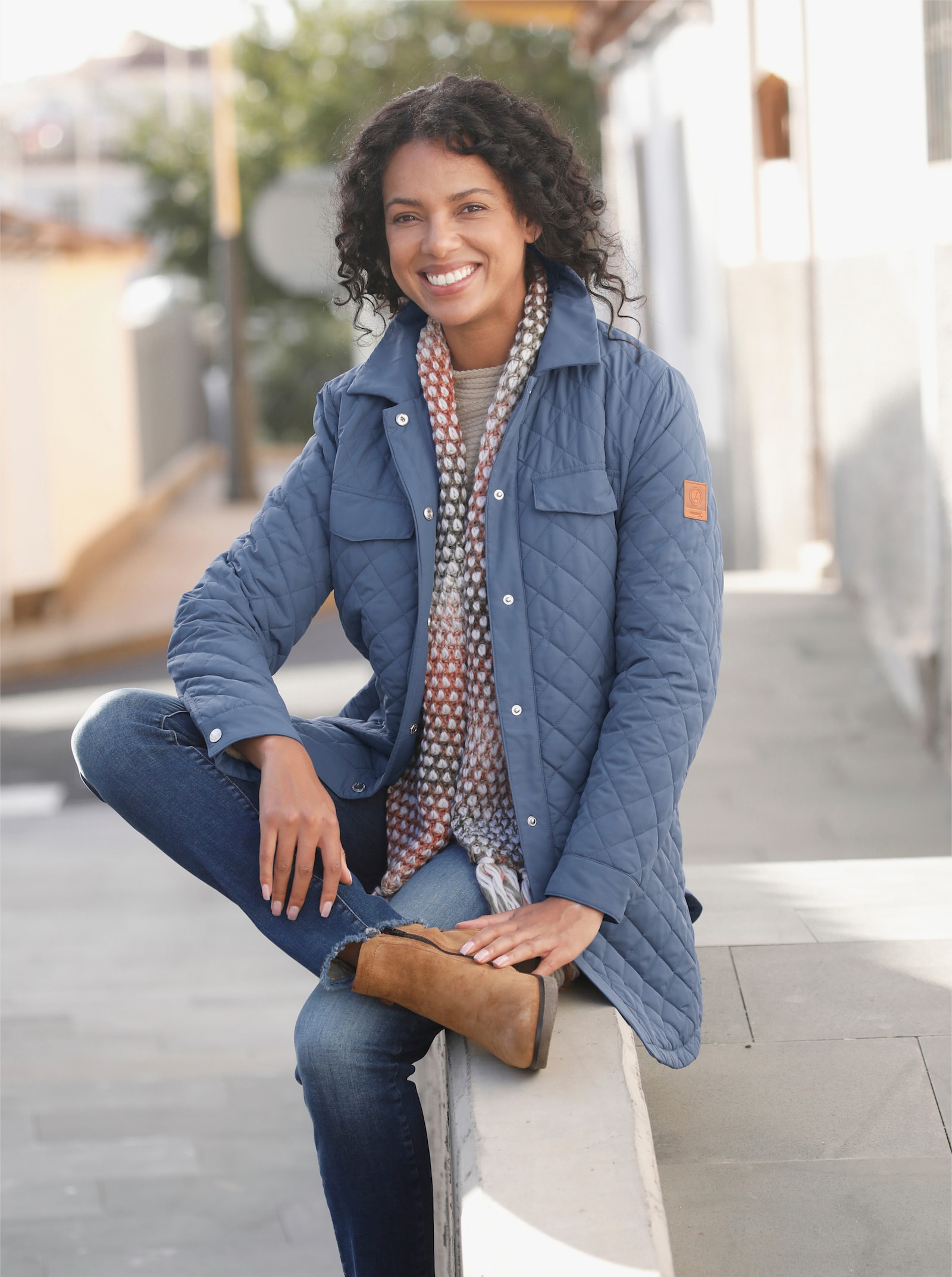 Übergangsjacke mit Druckknopfleiste - rauchblau