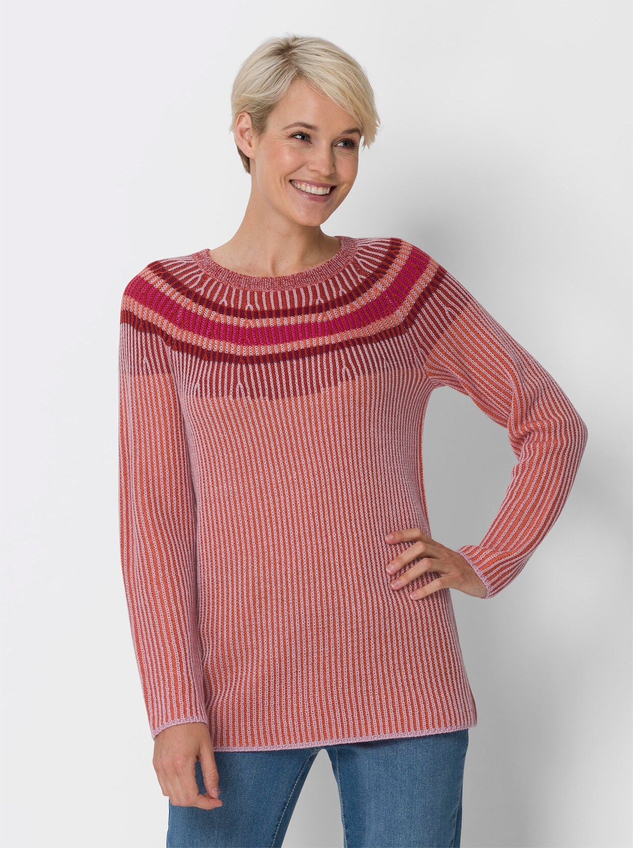 Pullover met ronde hals - roestrood gedessineerd
