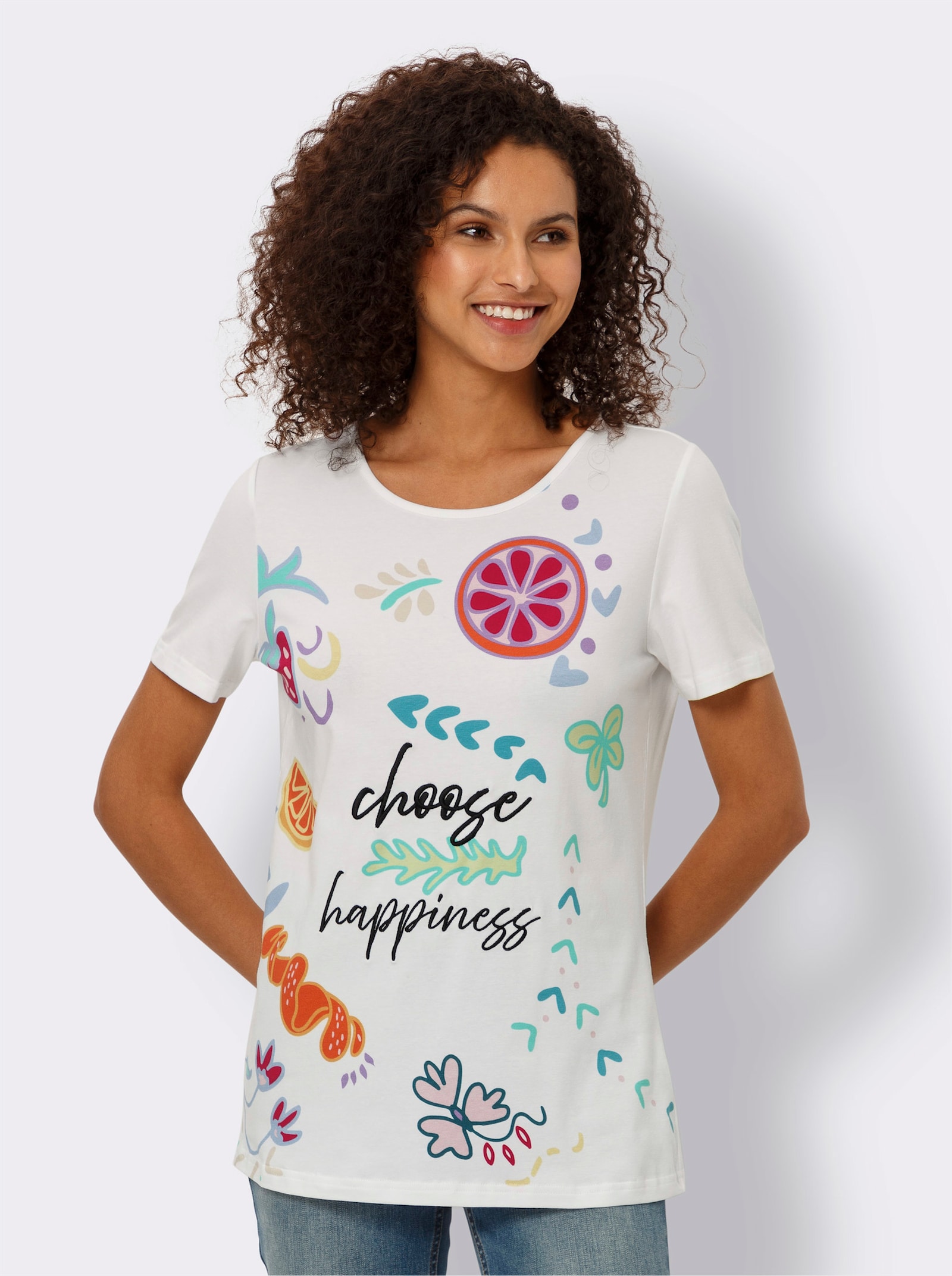 heine Print-Shirt mit Lettering - weiß-bedruckt