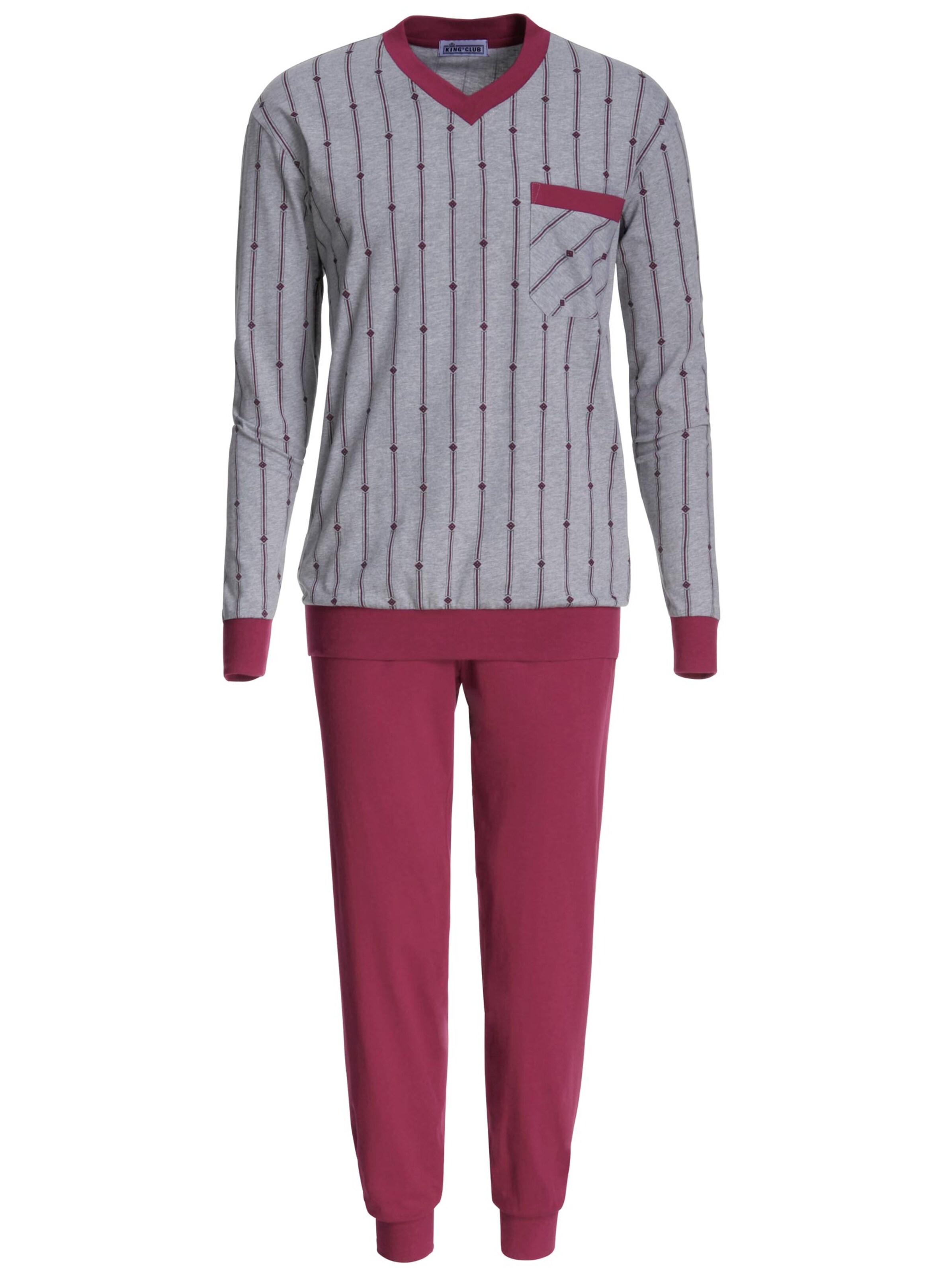 KINGsCLUB Schlafanzug - grau-bordeaux-meliert