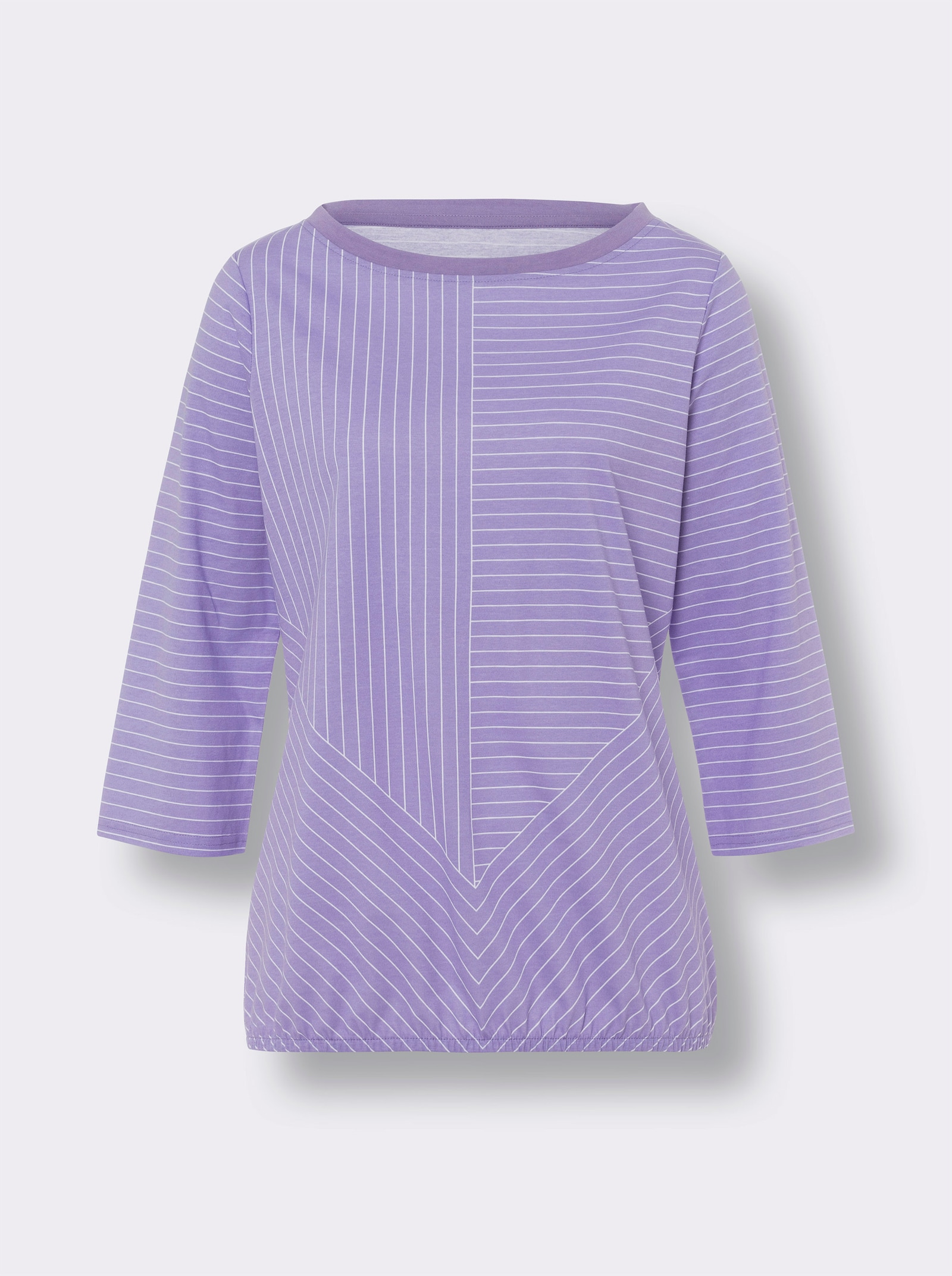 Shirt met 3/4-mouwen en streepprint - lavendel-wit bedrukt