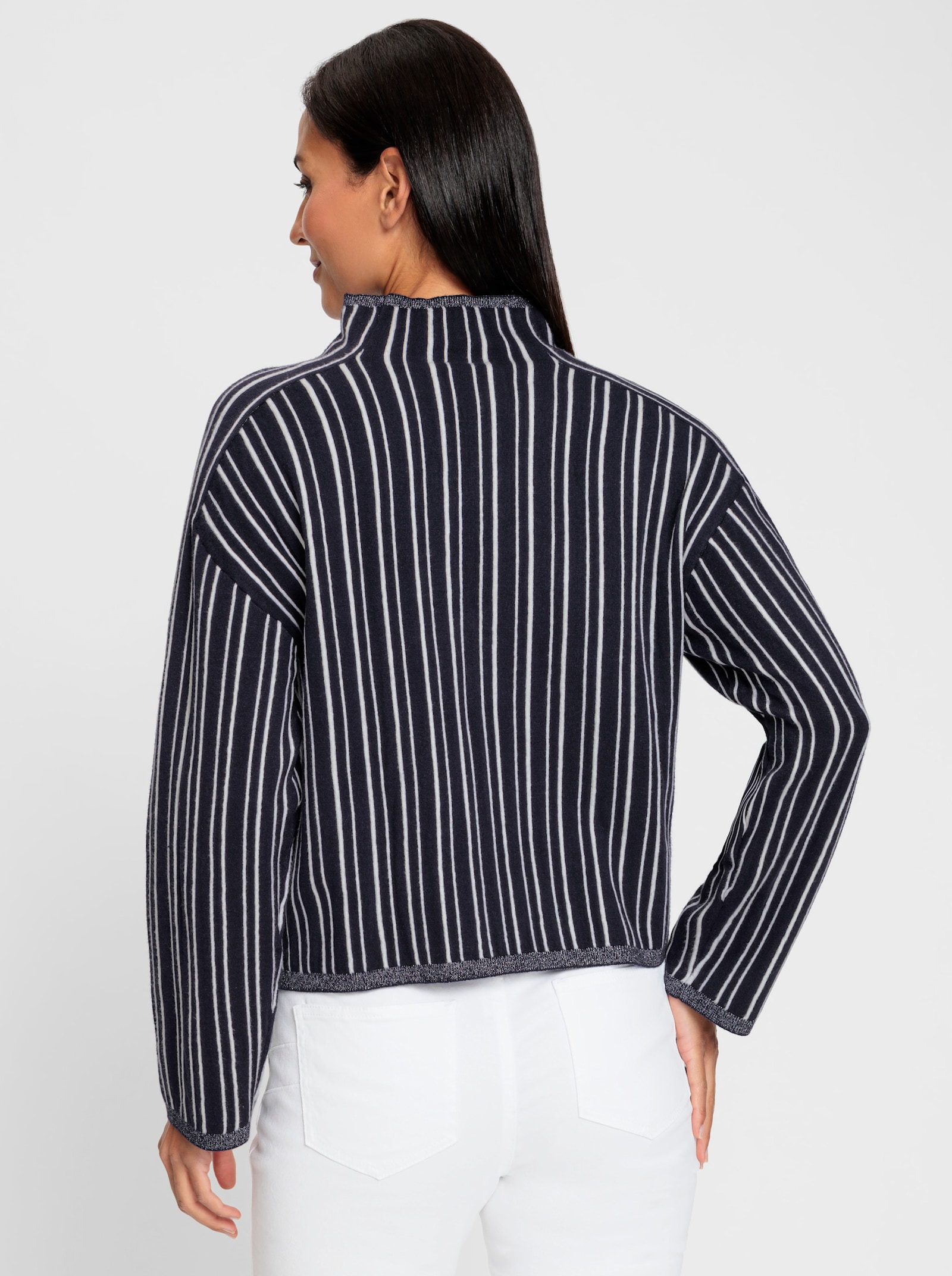 heine Streifenpullover mit Stehkragen - marine-ecru-gestreift