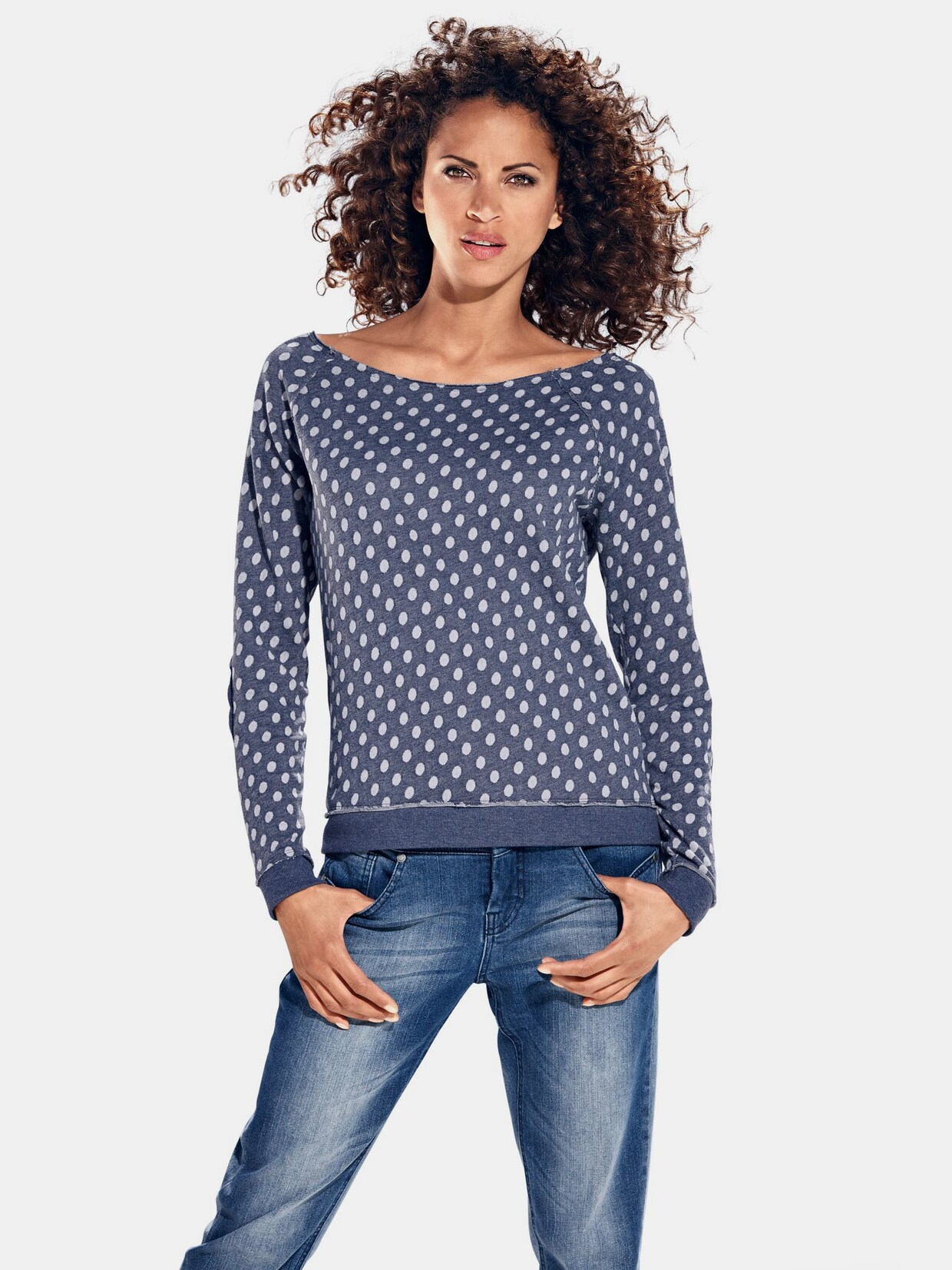 Linea Tesini Shirt met stippen - jeansblauw