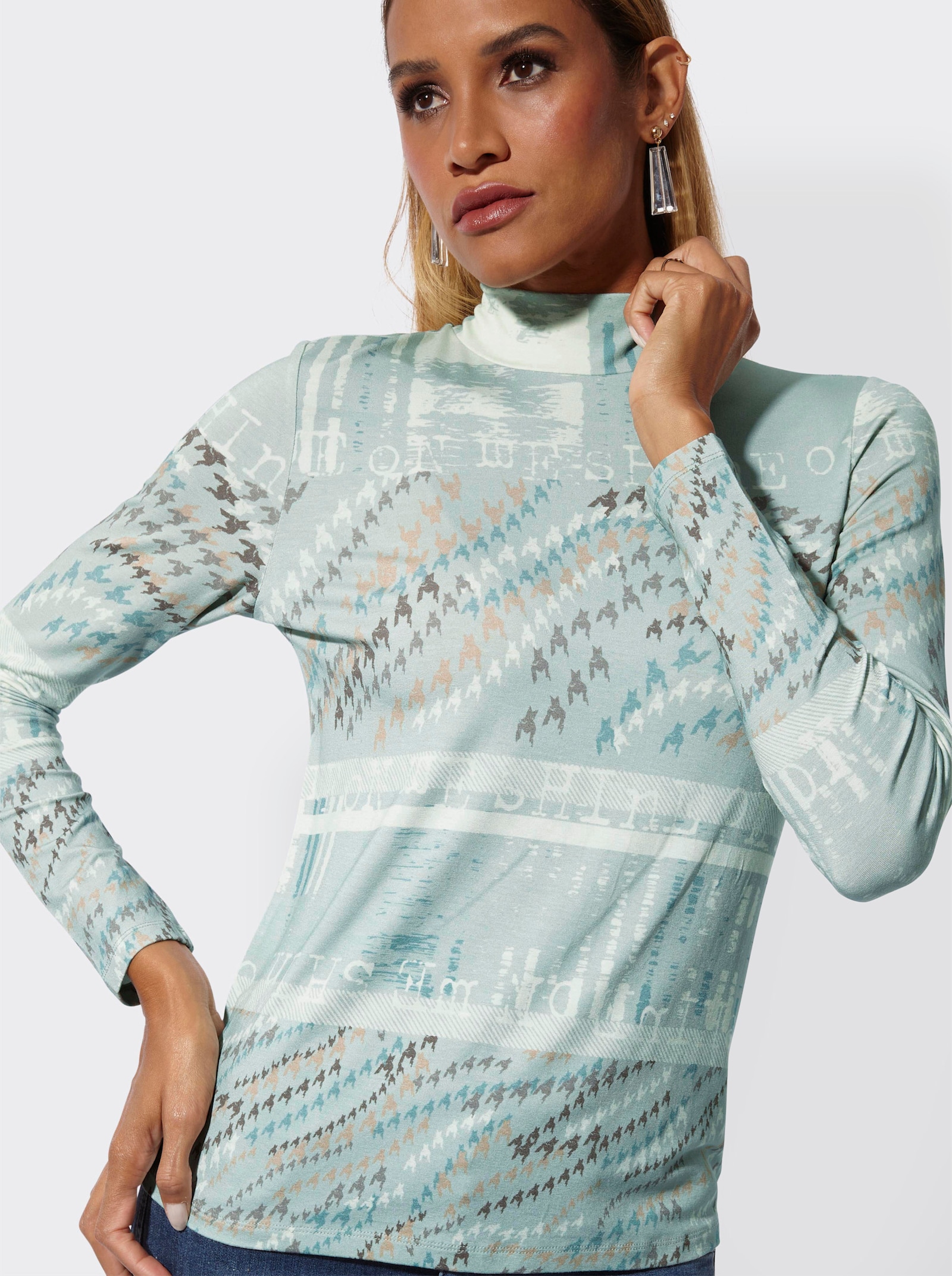 Stehkragenshirt - kalkmint-zartmint-bedruckt