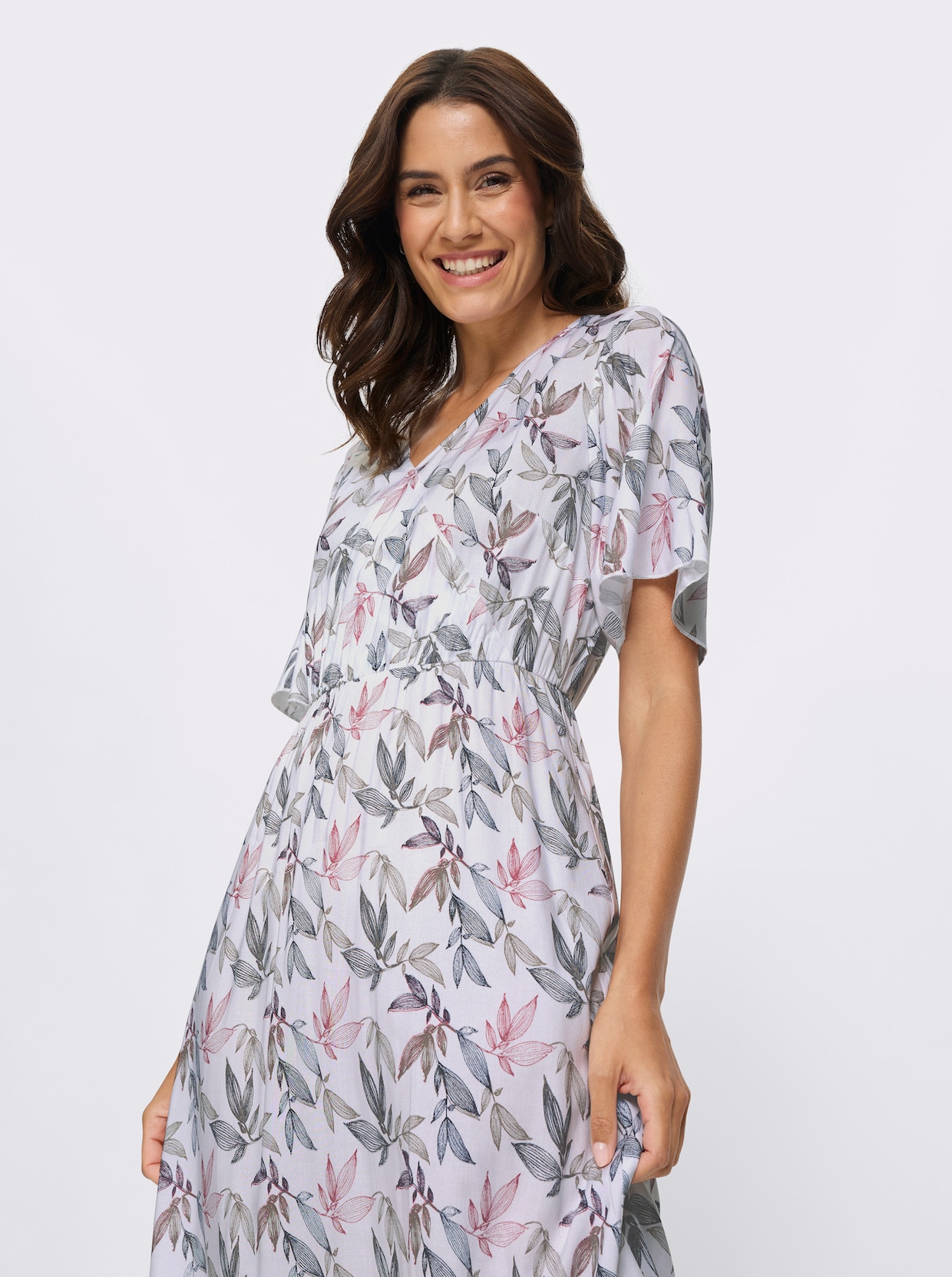 Druckkleid - ecru-marine-bedruckt