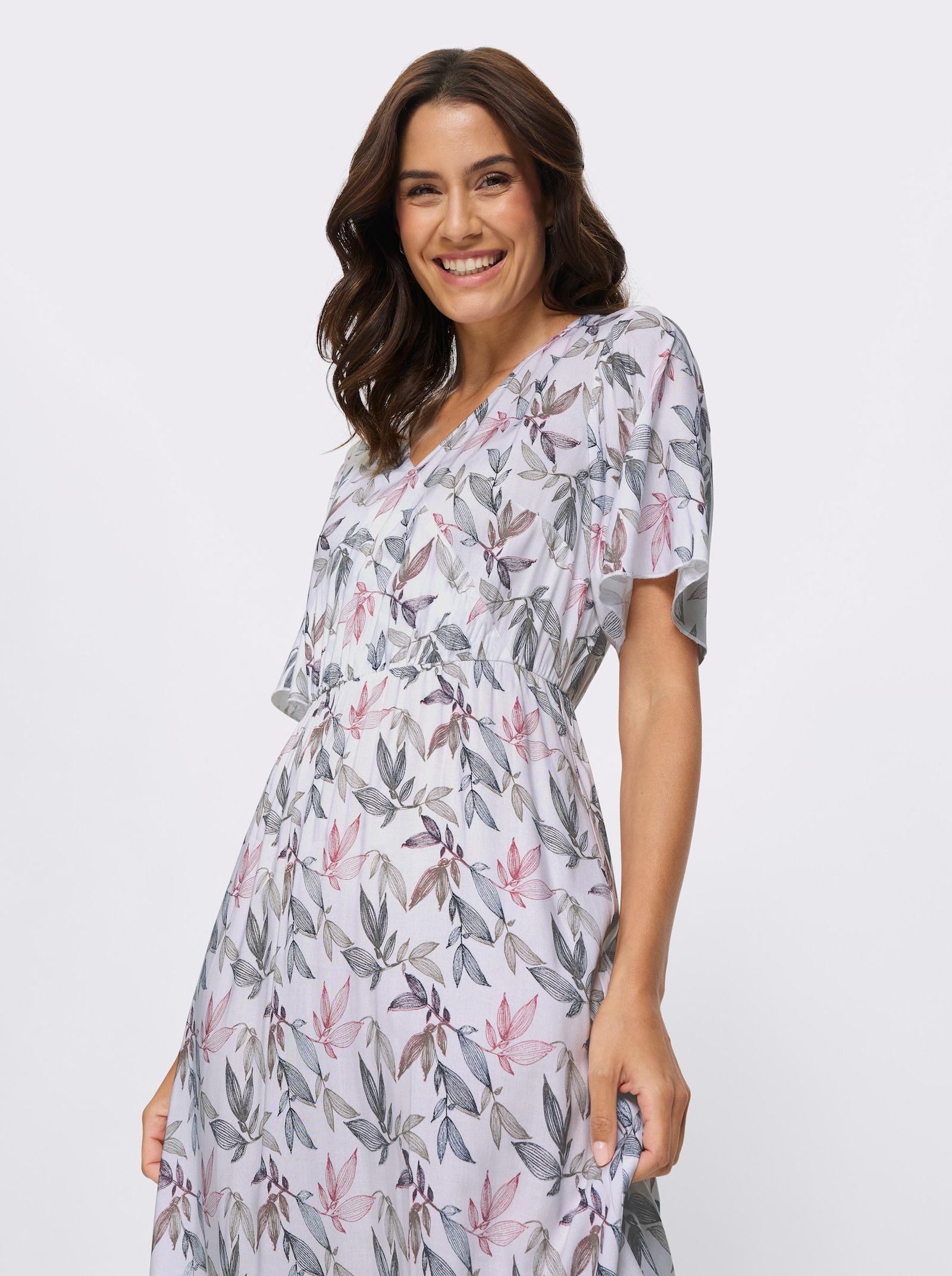 Šaty s potiskem z čisté viskózy - ecru-námořnická modrá-potisk