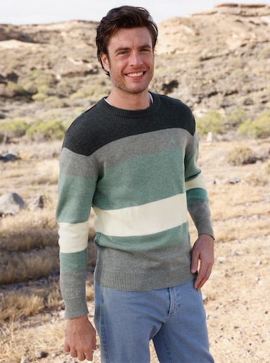 Catamaran Rundhalspullover mit Colour Blocking-Muster - jade-steingrau-meliert