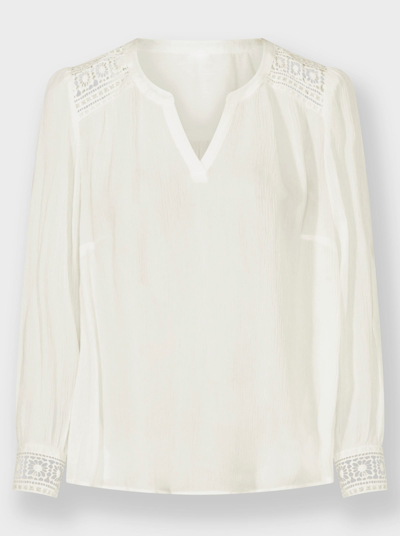Crinklebluse mit Spitzendetails - ecru