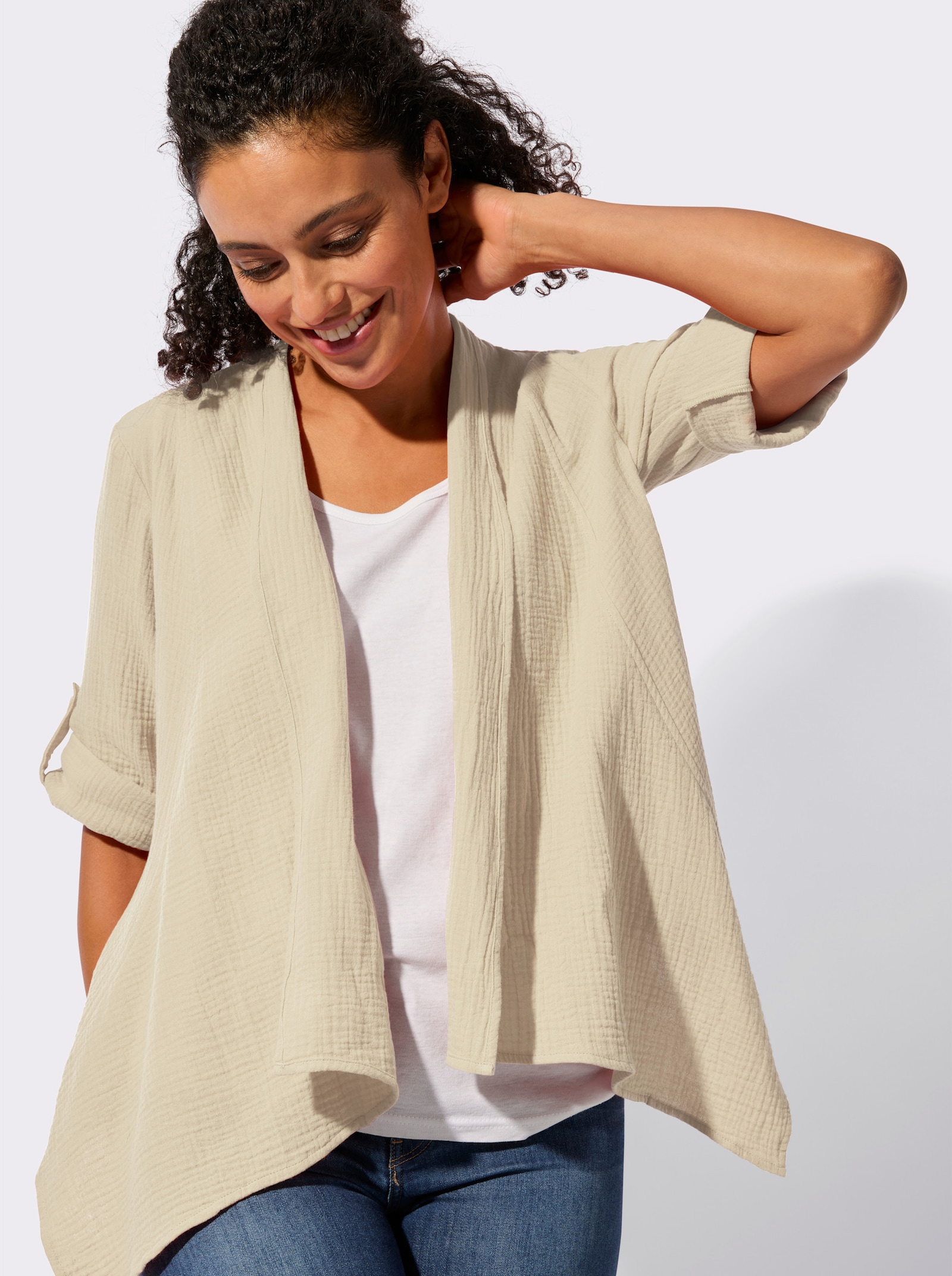 Blusenbolero mit Krempelärmeln - sand