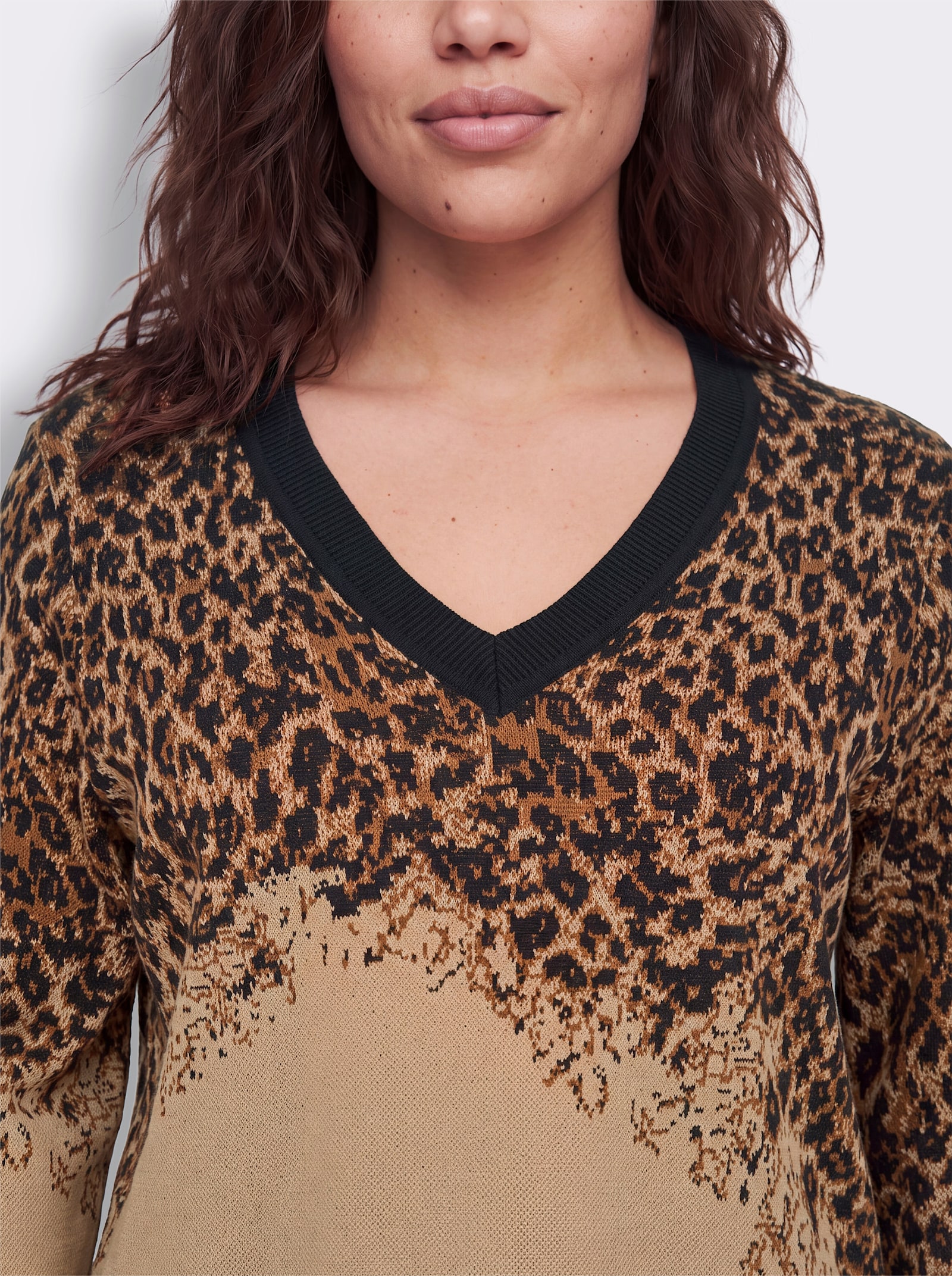 sheego Pullover met jacquard, versierd met glitterstrepen - choco/cognac gedessineerd