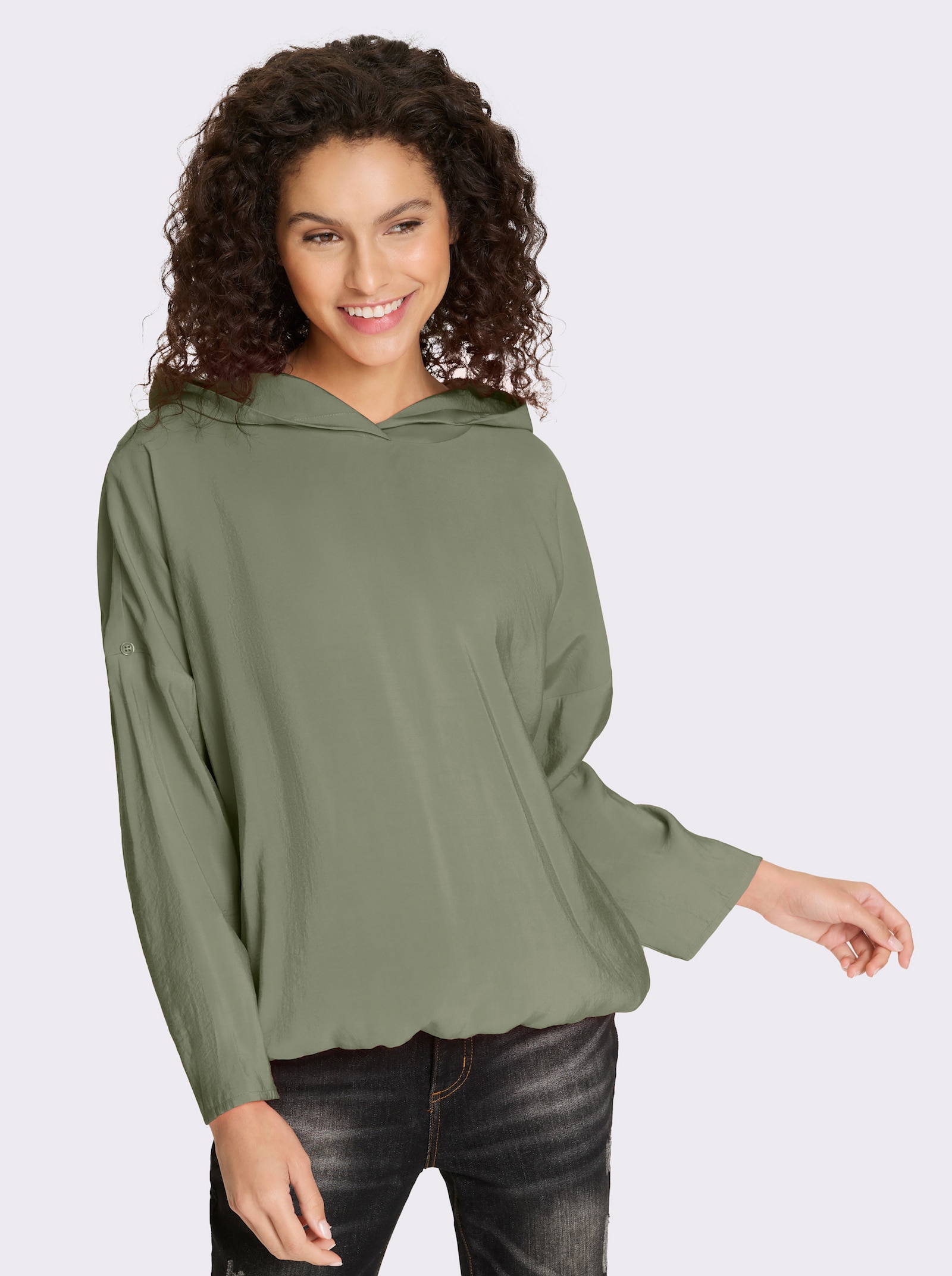 heine Comfortblouse met opstroopbare mouwen - kaki