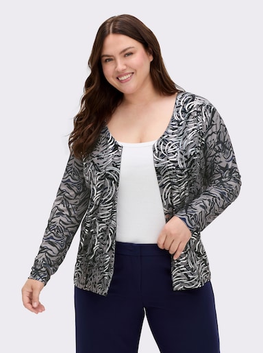 Shirtjacke mit silberfarbenem Folien-Druck - schwarz-marine-bedruckt