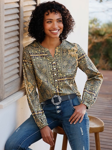 heine Druckbluse mit Floral-Dessin - khaki-camel-bedruckt